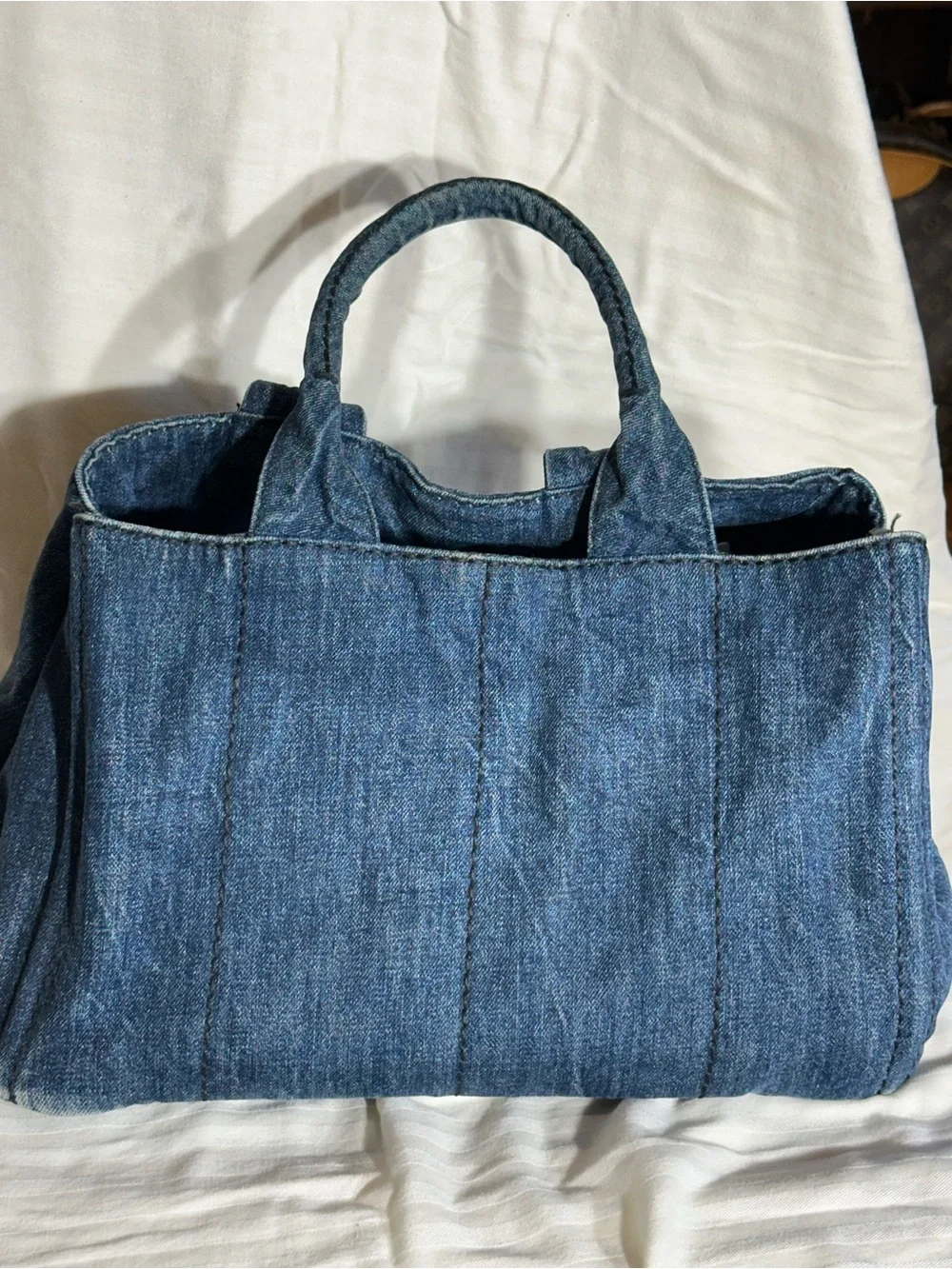 Prada Canapa Denim Tote Bag with Top Handles - Blue